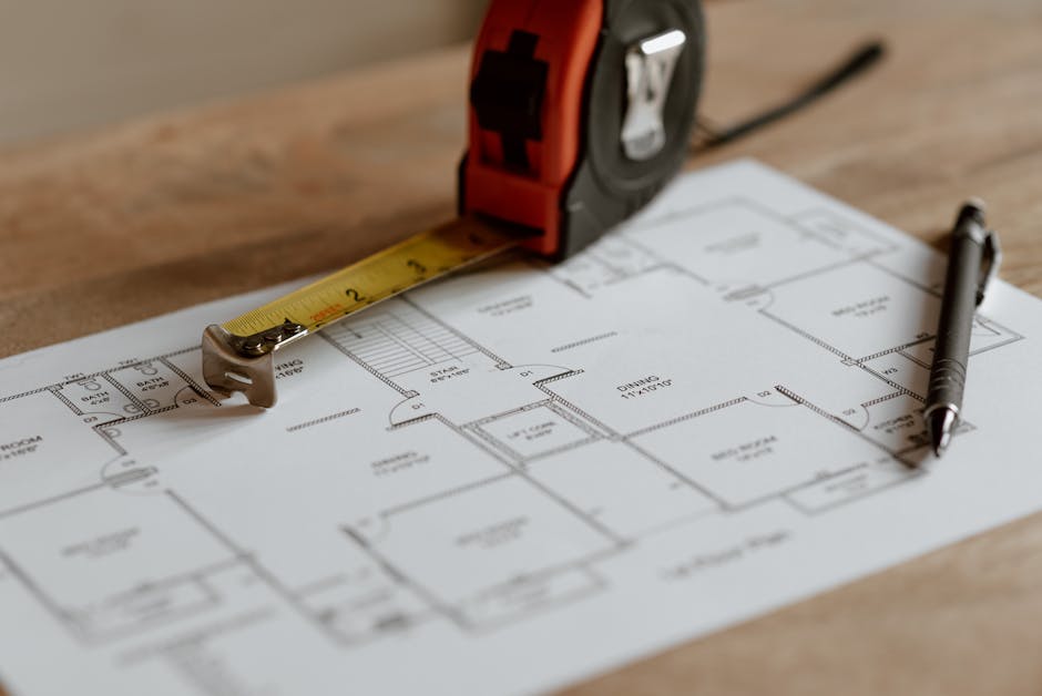 Kitchen renovation blueprints and tools